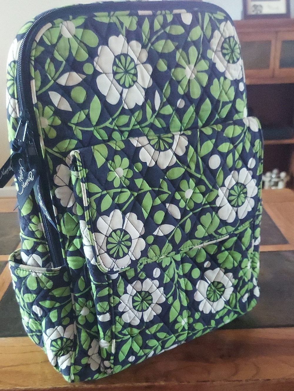 Vera Bradley Quilted Floral Backpack - Navy, Green & White